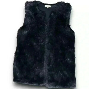 vtg y2k black mobwife faux fur sleeveless vest‎ hidden side pockets open front m